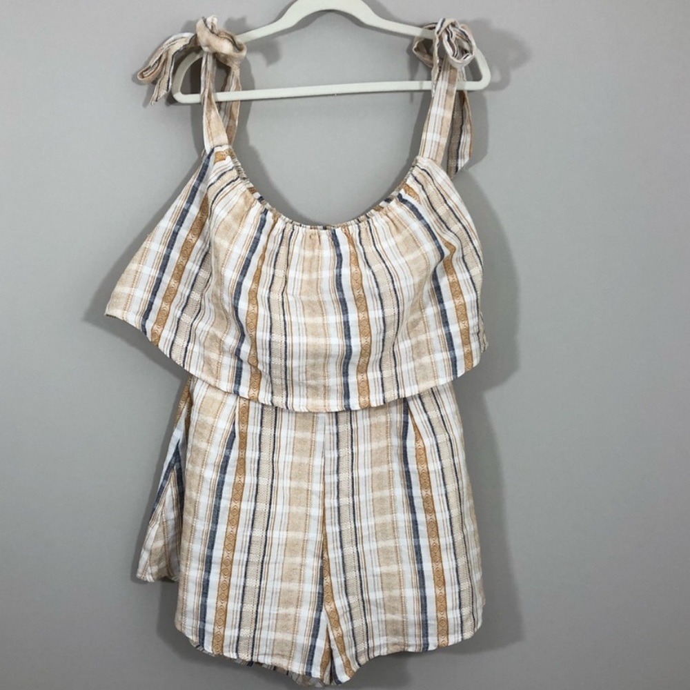 Roz&ali Yellow Blue Plaid Bow Shoulder Romper